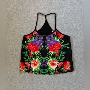 Arden B. black floral cami lightweight‎ crop top women size S